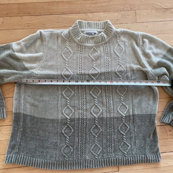 Vintage 90s Sage Green Chenille Sweater L Mock Neck Cable Knit Holiday Coquette - Picture 5 of 8